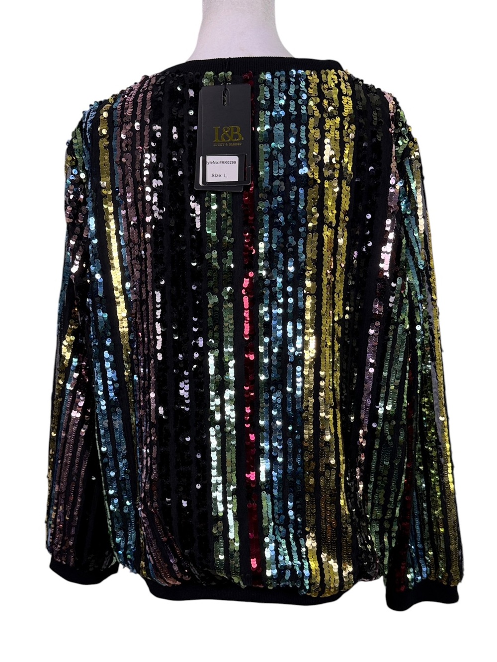 Lucky & Blessed NWT Multicolor Sequin Statement Top Large Party Holiday - Picture 5 of 11